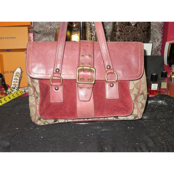 COACH 2004 Special Edition Signature C Oxblood Suede and Leather 7065 Satchel - Picture 1 of 13